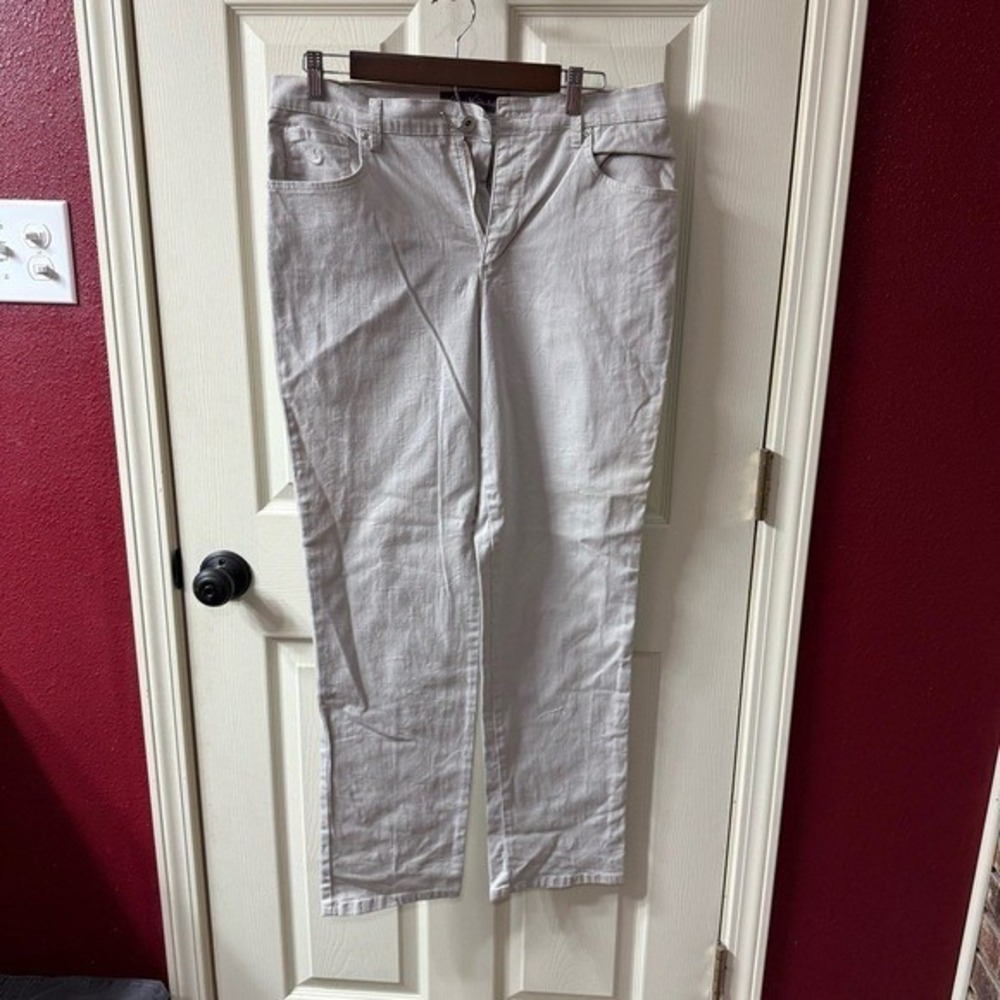 Gloria Vanderbilt Amanda High Rise Straight Leg Jeans Beige Rhinestone Womens 12